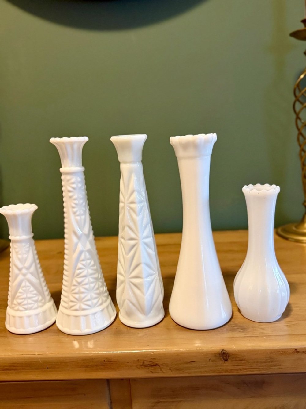 Vintage Milk Glass Lot Vases + Goblets Hobnail Grapes Wedding Decor - Picture 6 of 15